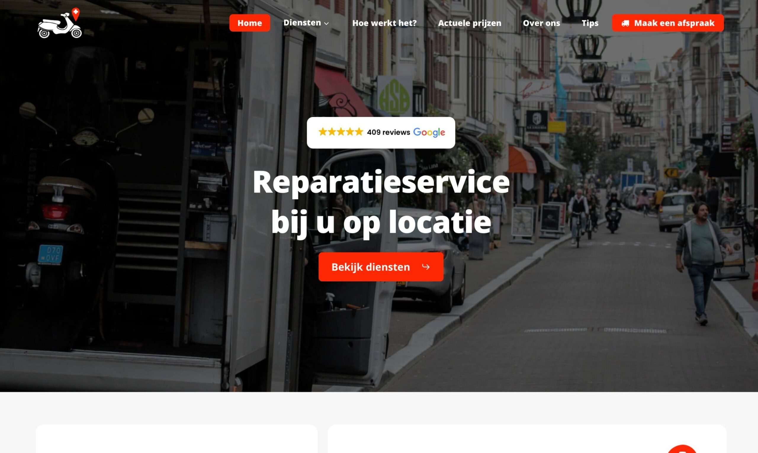 Website technische service De Scooter Dokter, reparatie op locatie