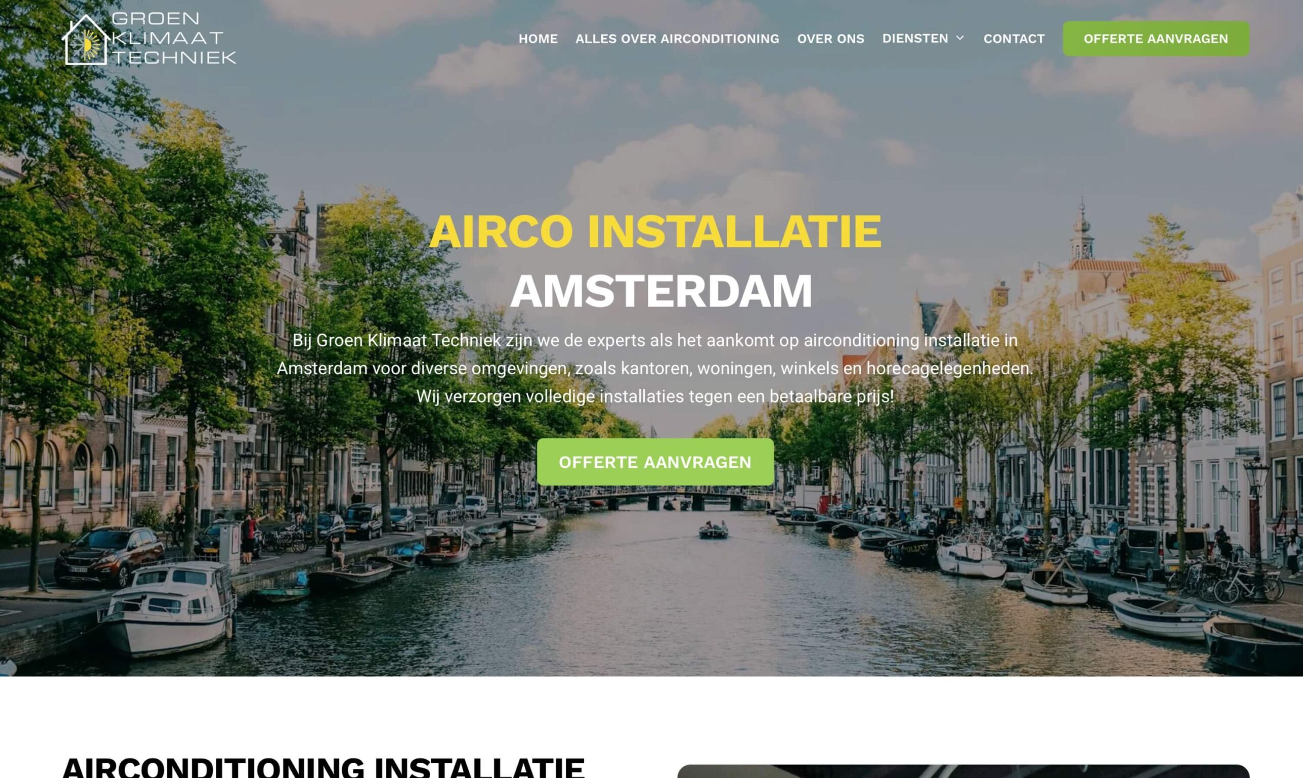 Website bouwbedrijf Groen Klimaat Techniek, airco installatie Amsterdam