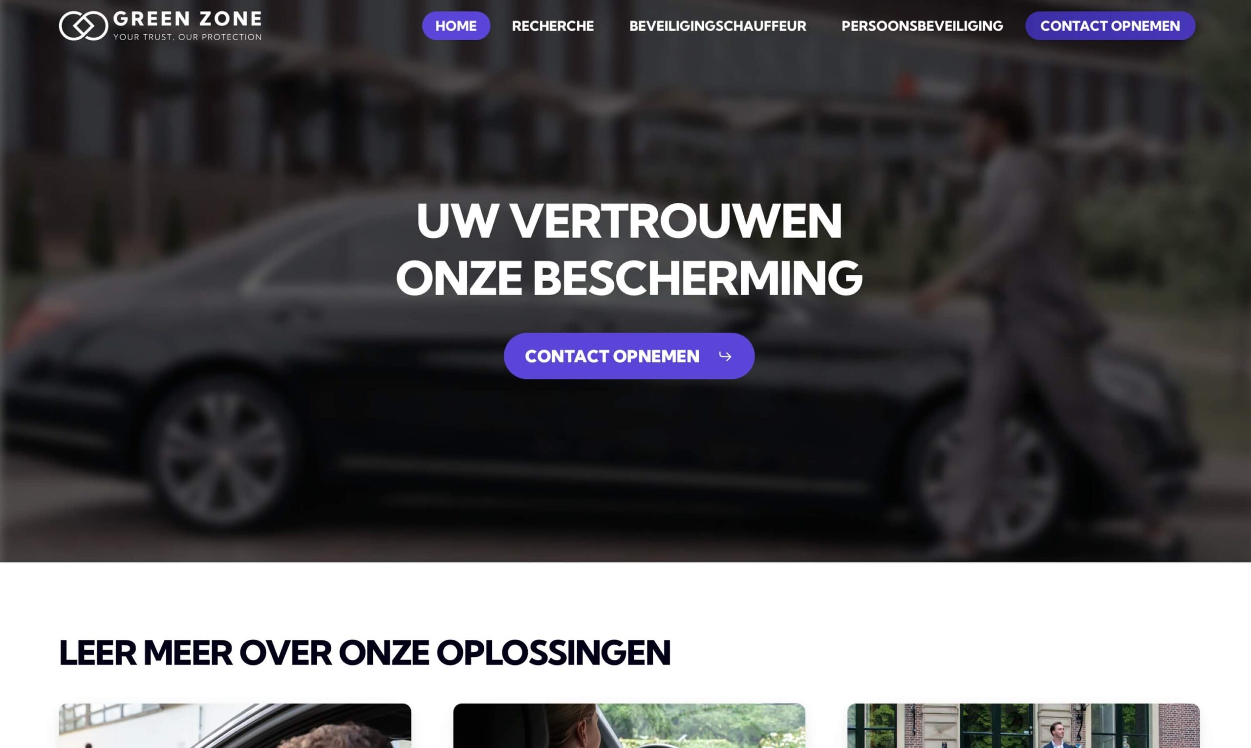 Zakelijke website beveiligingsbedrijf Green Zone, persoonsbeveiliging en recherche